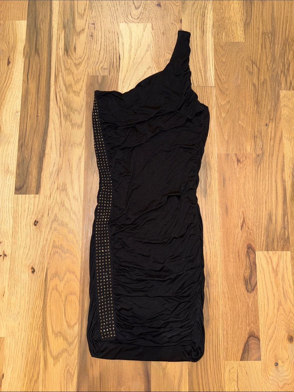 Guess One-Shoulder Black Ruched Evening Dress